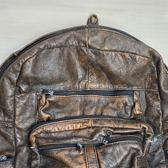 Vintage Tooled Genuine Leather Floral Brown‎ Backpack Made in Mexico main image 12